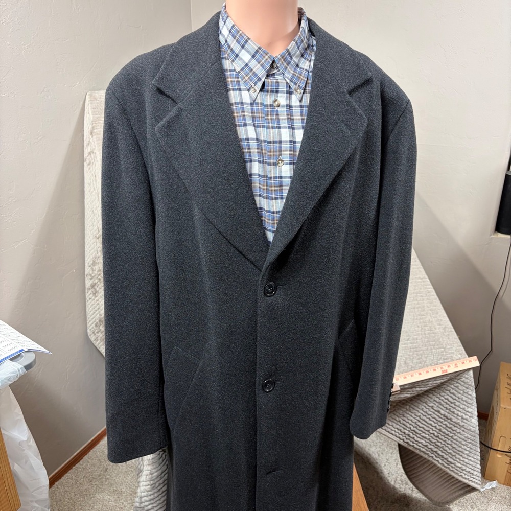 Andrew Fezza Mens Charcoal Grey Cashmere Blend Overcoat Made in Italy 51 Inch L